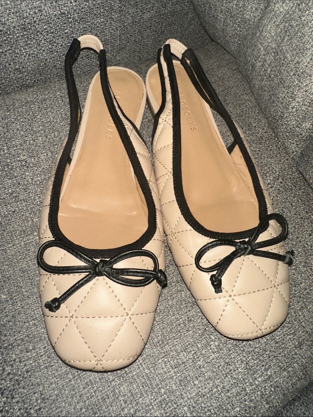 AEROSOLES Quilted Nude Slingback Ballet Flats with Black Trim